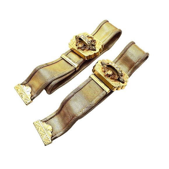 Antique Gold Filled Rare Pair of Wedding Bracelets Seed Pearl Ornate Victorian - Picture 3 of 6